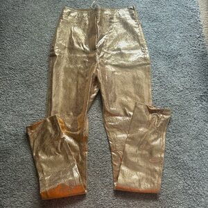 Gold metallic high waisted straight leg leggings / pants